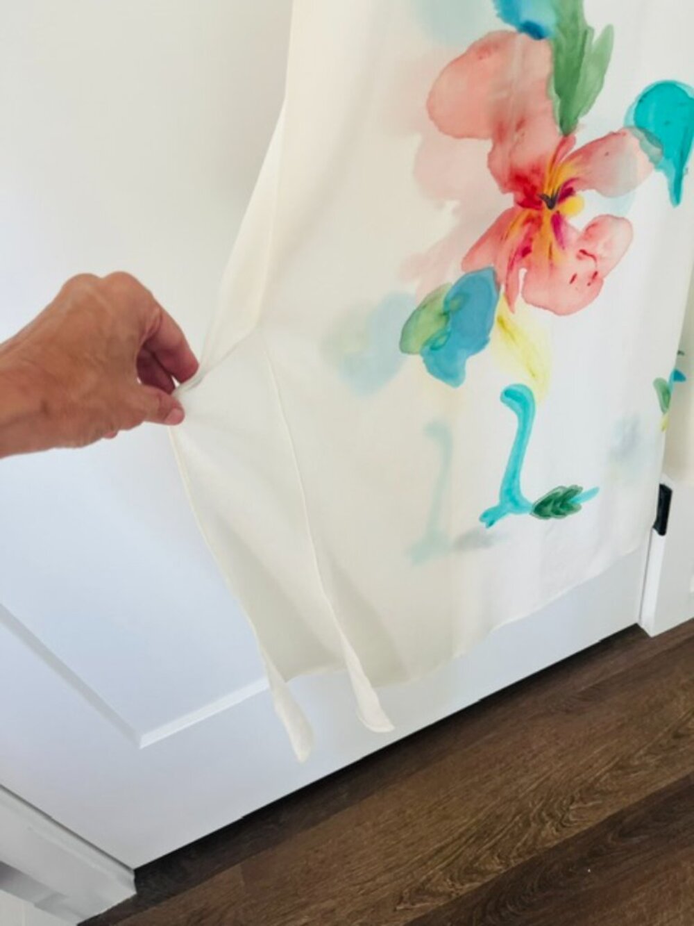 Vintage silk Maxi dress with beautiful watercolors. It looks like a painting S - Picture 5 of 9